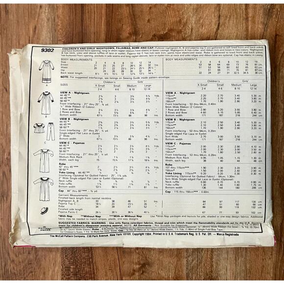 Vintage 1980s McCalls 8302 Sewing Pattern Size Girls 2-4 Nightgown Robe COMPLETE - Picture 2 of 2